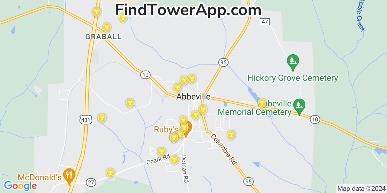 Verizon 4G/5G cell tower coverage map Abbeville, Alabama