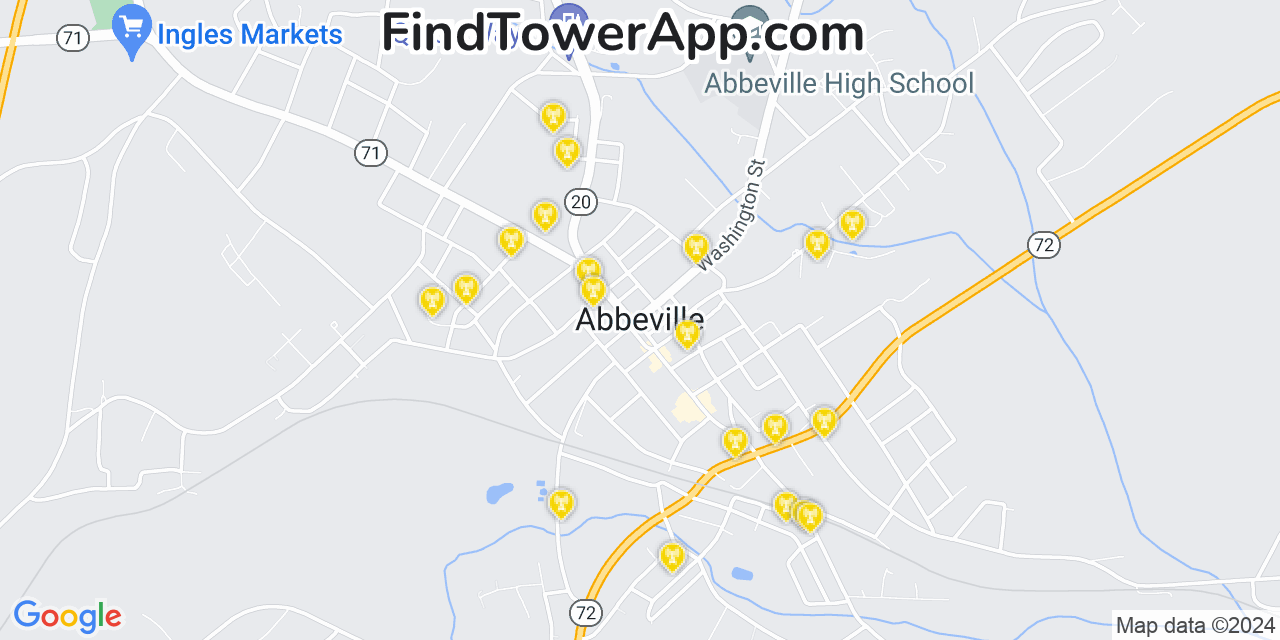 AT&T 4G/5G cell tower coverage map Abbeville, South Carolina