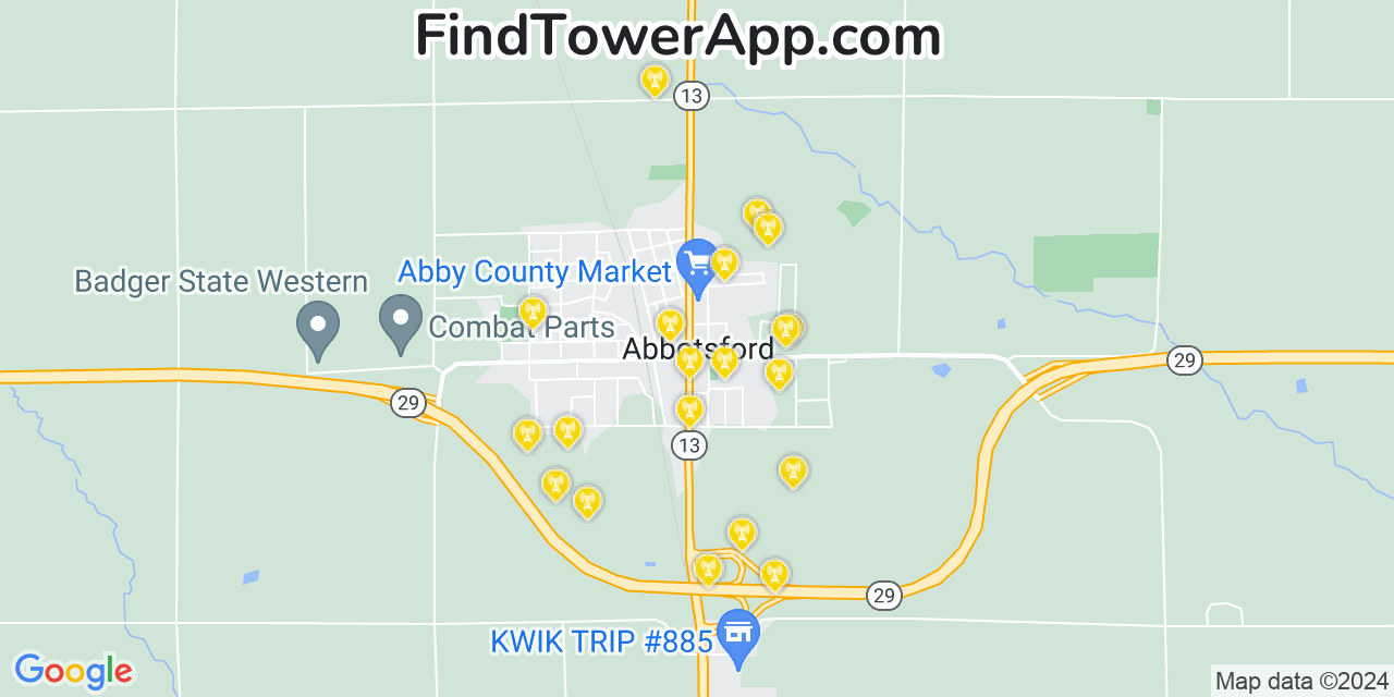 AT&T 4G/5G cell tower coverage map Abbotsford, Wisconsin
