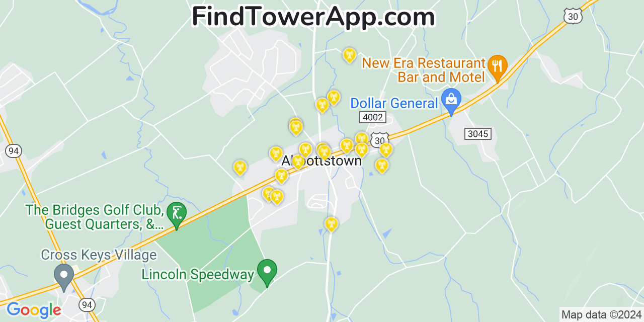 AT&T 4G/5G cell tower coverage map Abbottstown, Pennsylvania