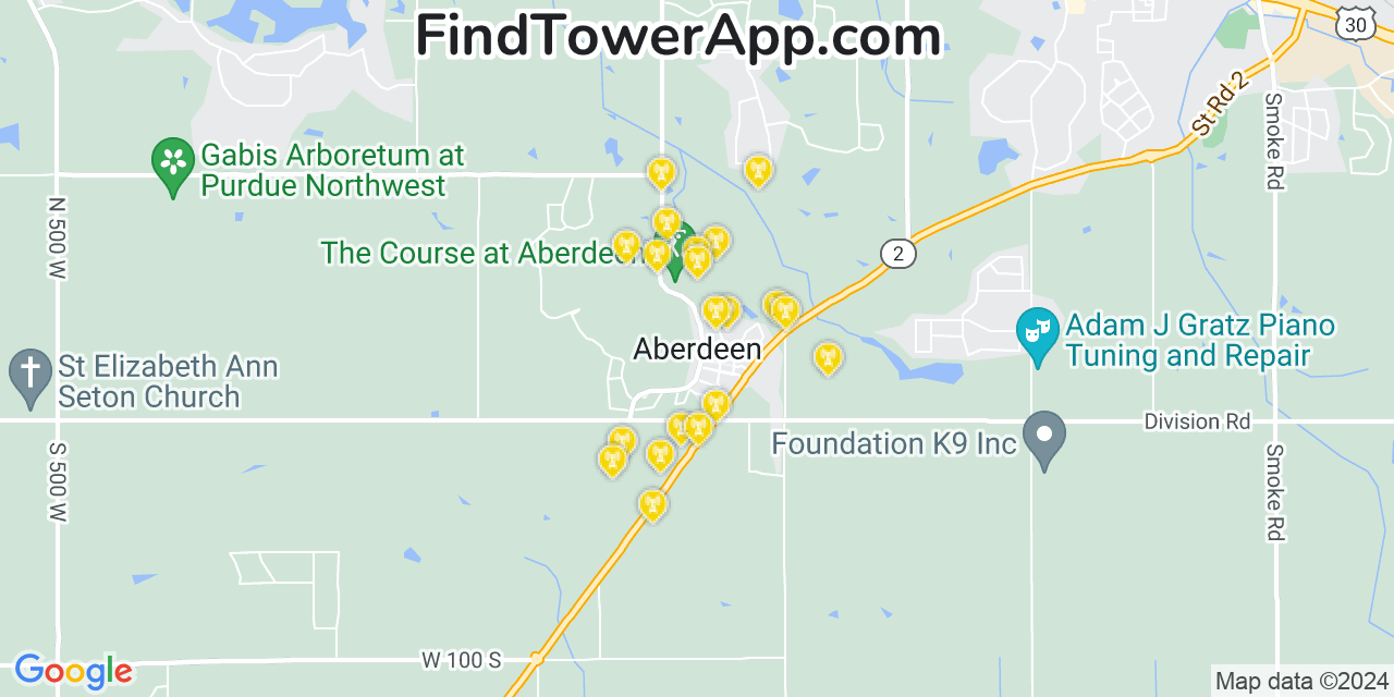 AT&T 4G/5G cell tower coverage map Aberdeen, Indiana