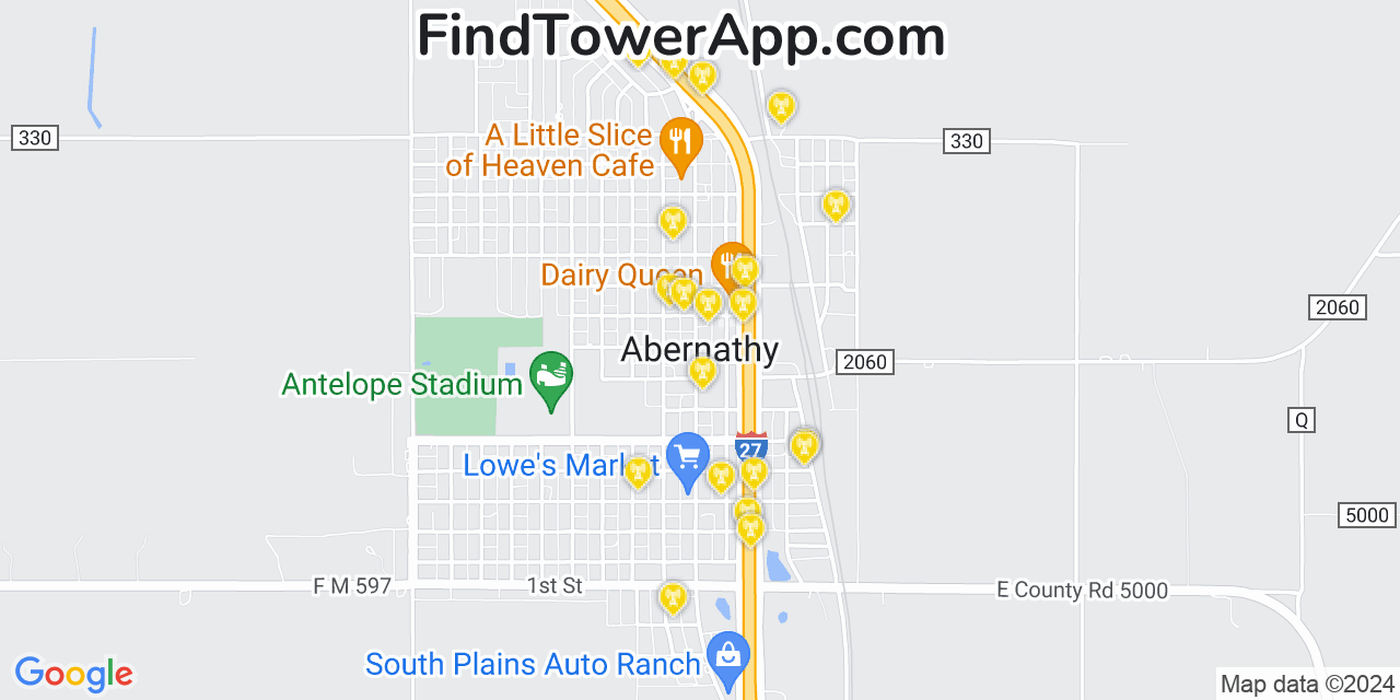 AT&T 4G/5G cell tower coverage map Abernathy, Texas