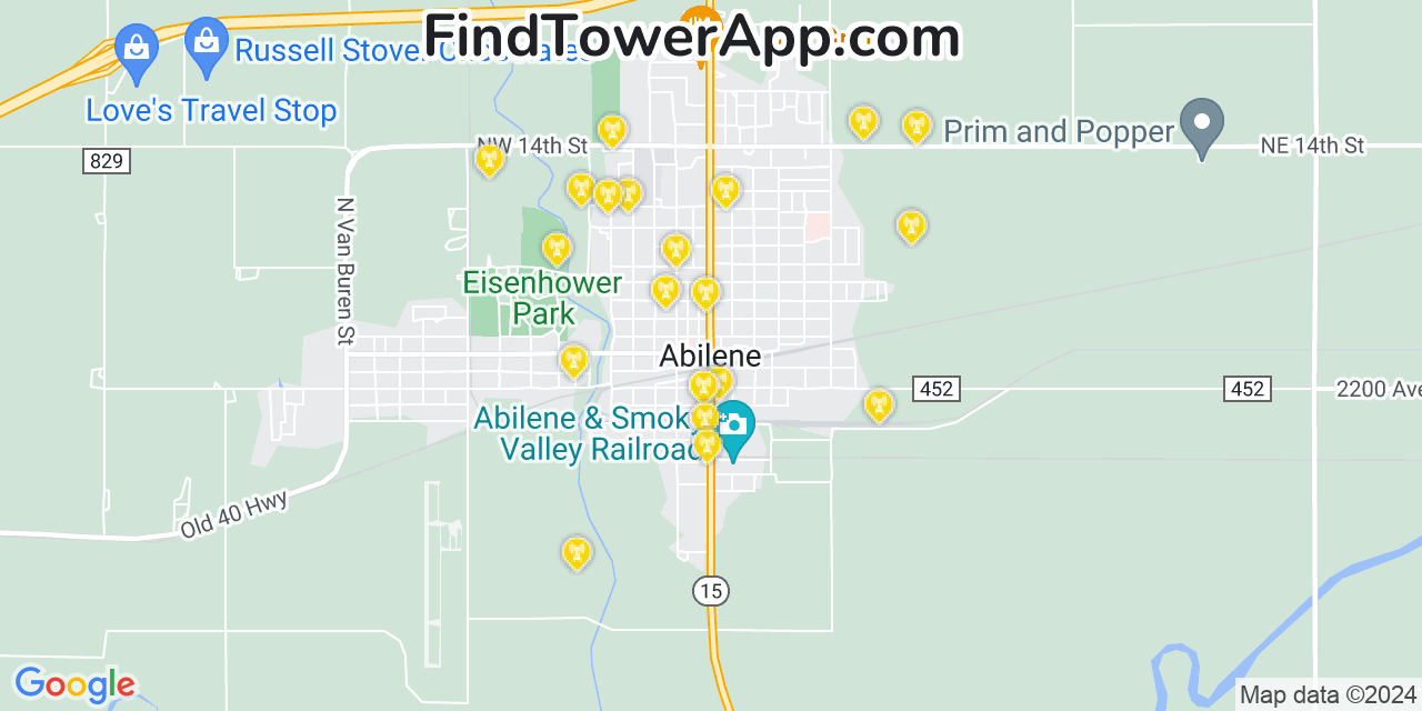AT&T 4G/5G cell tower coverage map Abilene, Kansas