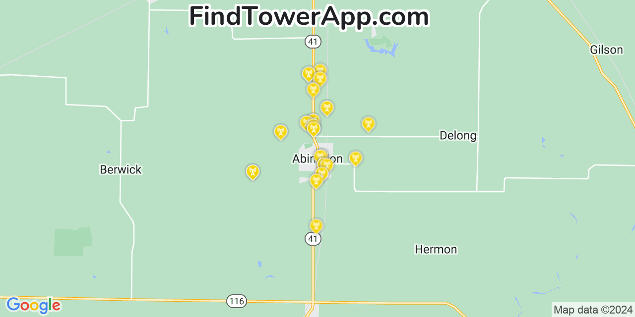 Verizon 4G/5G cell tower coverage map Abingdon, Illinois