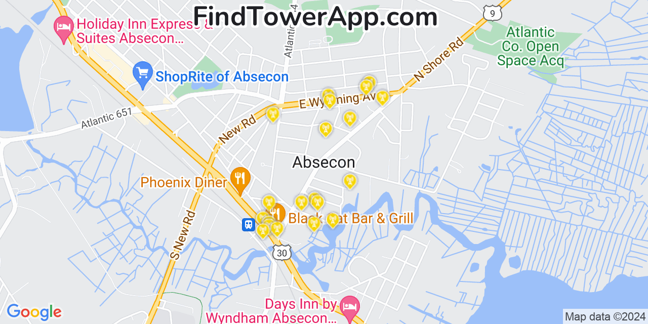AT&T 4G/5G cell tower coverage map Absecon, New Jersey