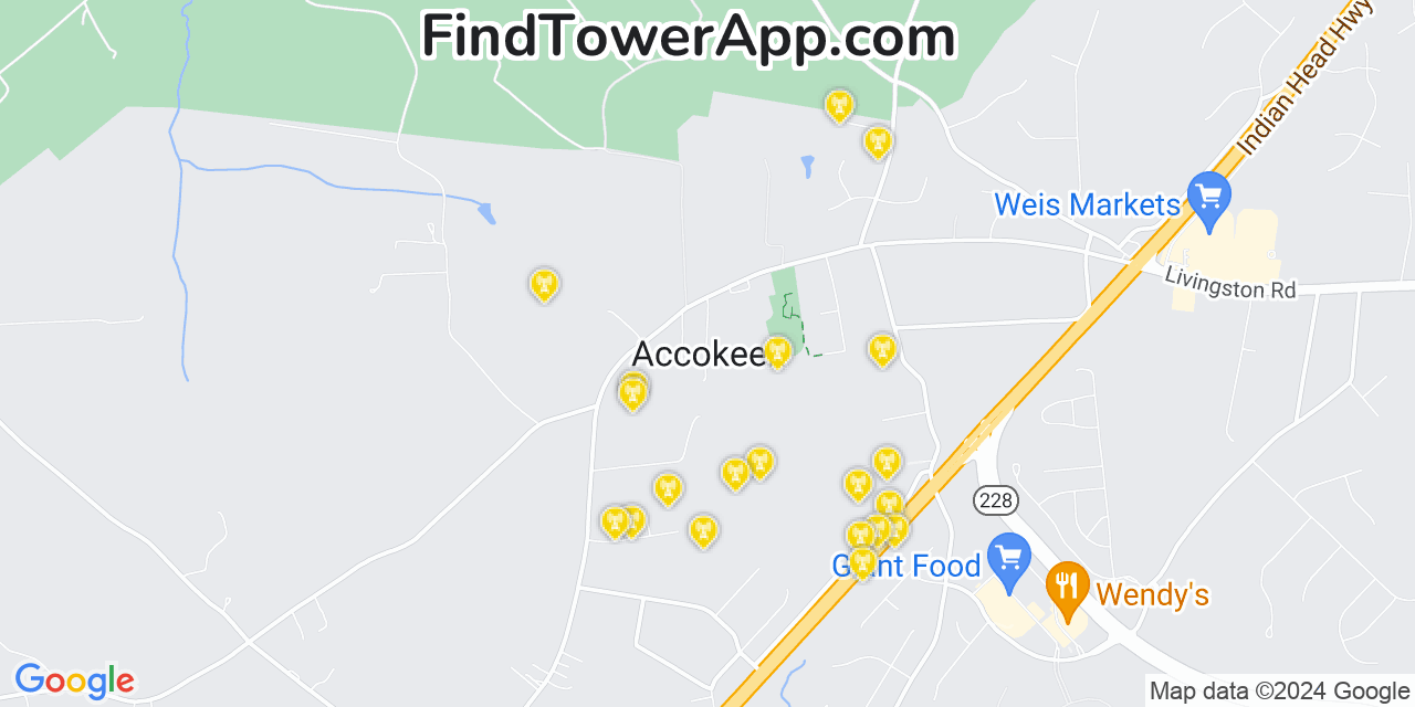 AT&T 4G/5G cell tower coverage map Accokeek, Maryland