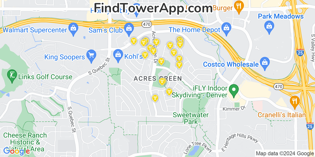 AT&T 4G/5G cell tower coverage map Acres Green, Colorado