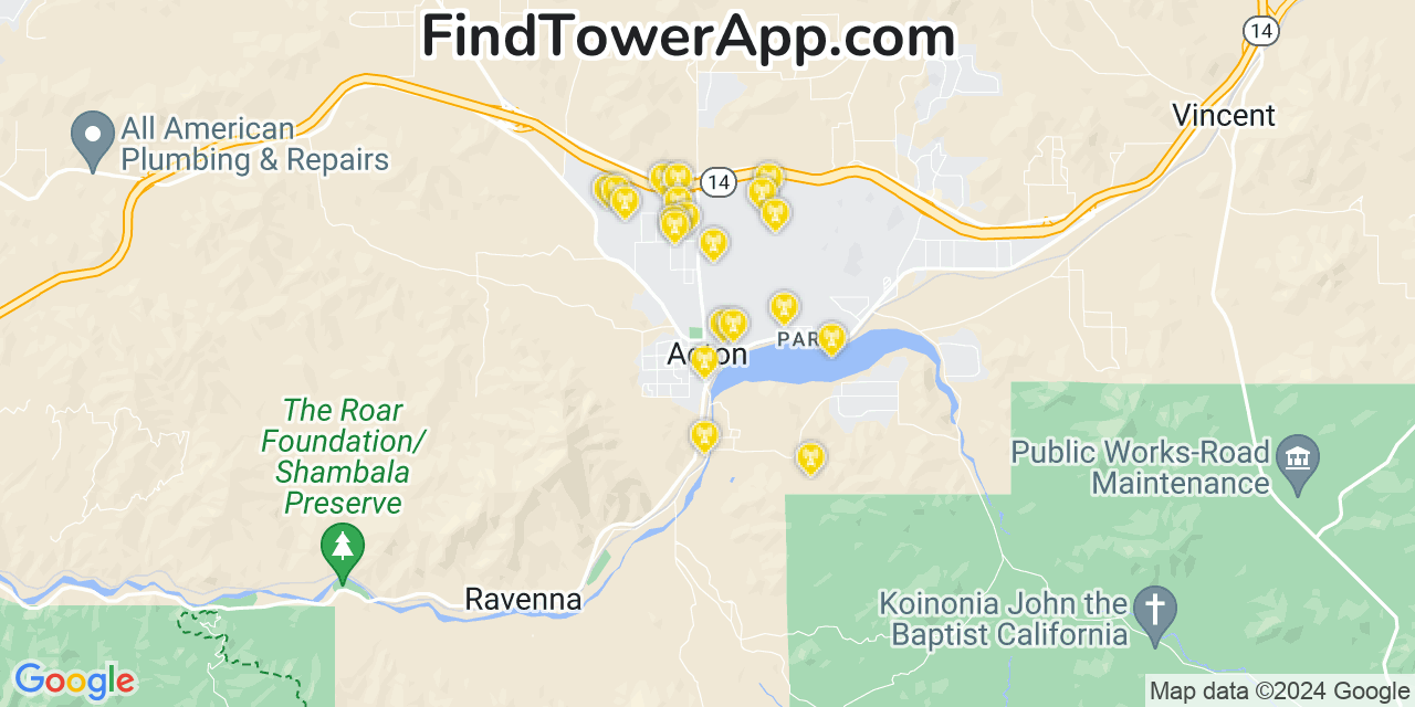 AT&T 4G/5G cell tower coverage map Acton, California