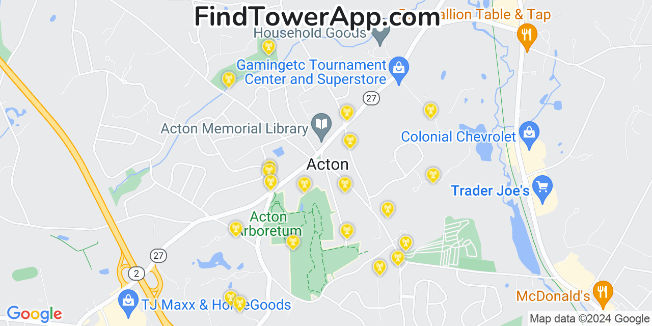 AT&T 4G/5G cell tower coverage map Acton, Massachusetts