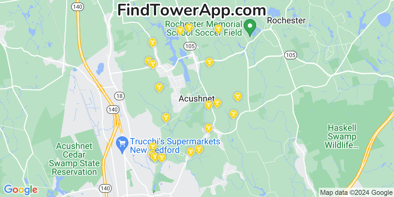 AT&T 4G/5G cell tower coverage map Acushnet, Massachusetts