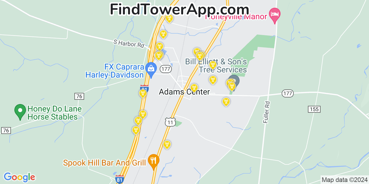 AT&T 4G/5G cell tower coverage map Adams Center, New York