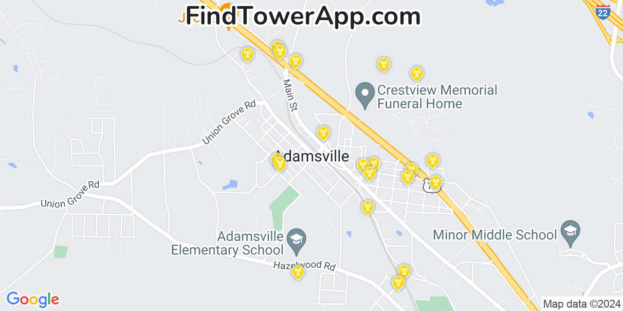 AT&T 4G/5G cell tower coverage map Adamsville, Alabama