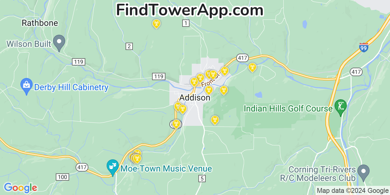 AT&T 4G/5G cell tower coverage map Addison, New York
