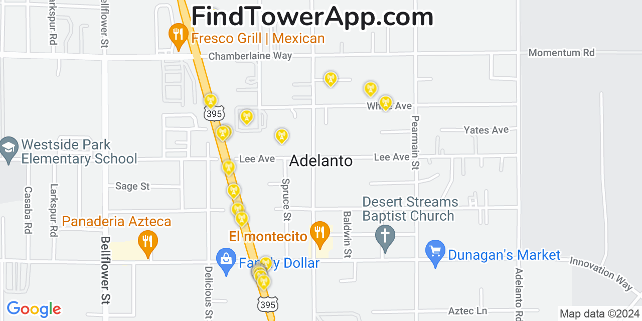 AT&T 4G/5G cell tower coverage map Adelanto, California