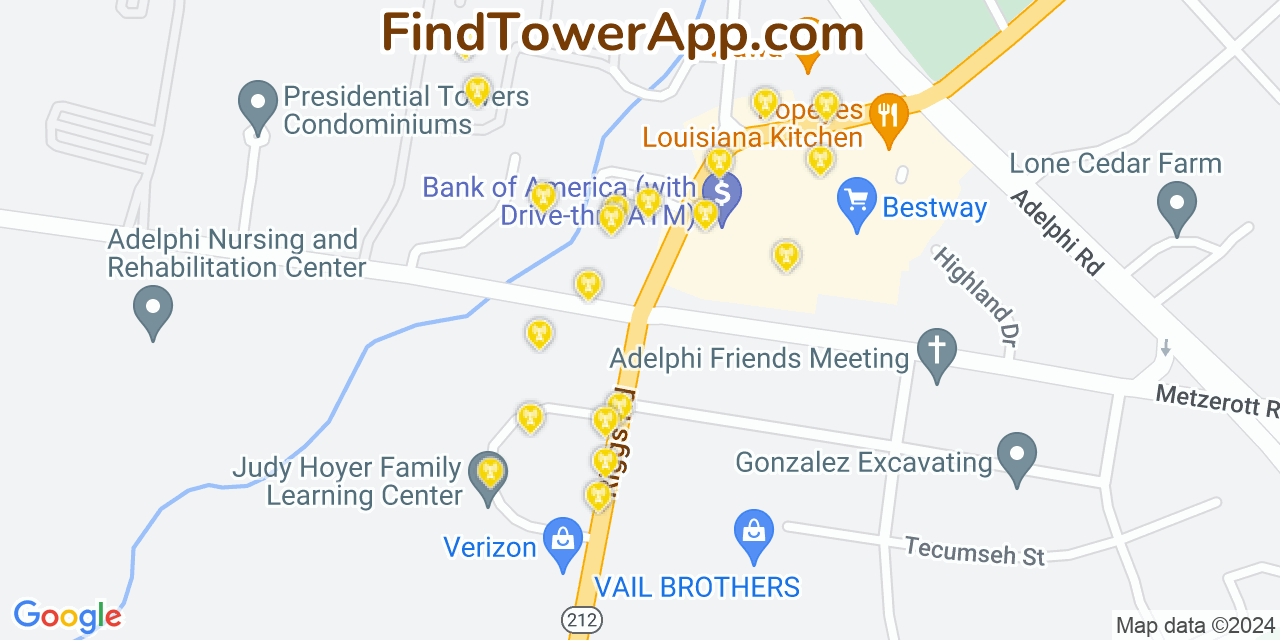 AT&T 4G/5G cell tower coverage map Adelphi, Maryland