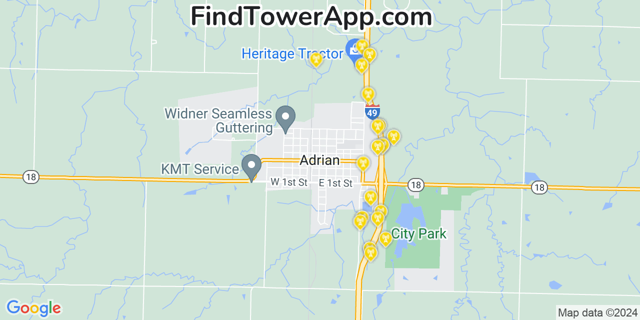 Verizon 4G/5G cell tower coverage map Adrian, Missouri