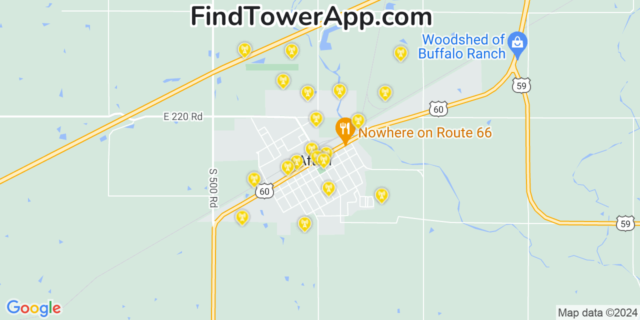 AT&T 4G/5G cell tower coverage map Afton, Oklahoma