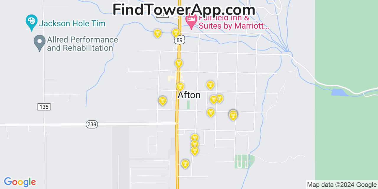 AT&T 4G/5G cell tower coverage map Afton, Wyoming