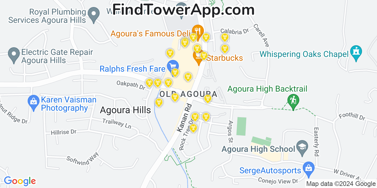 AT&T 4G/5G cell tower coverage map Agoura, California