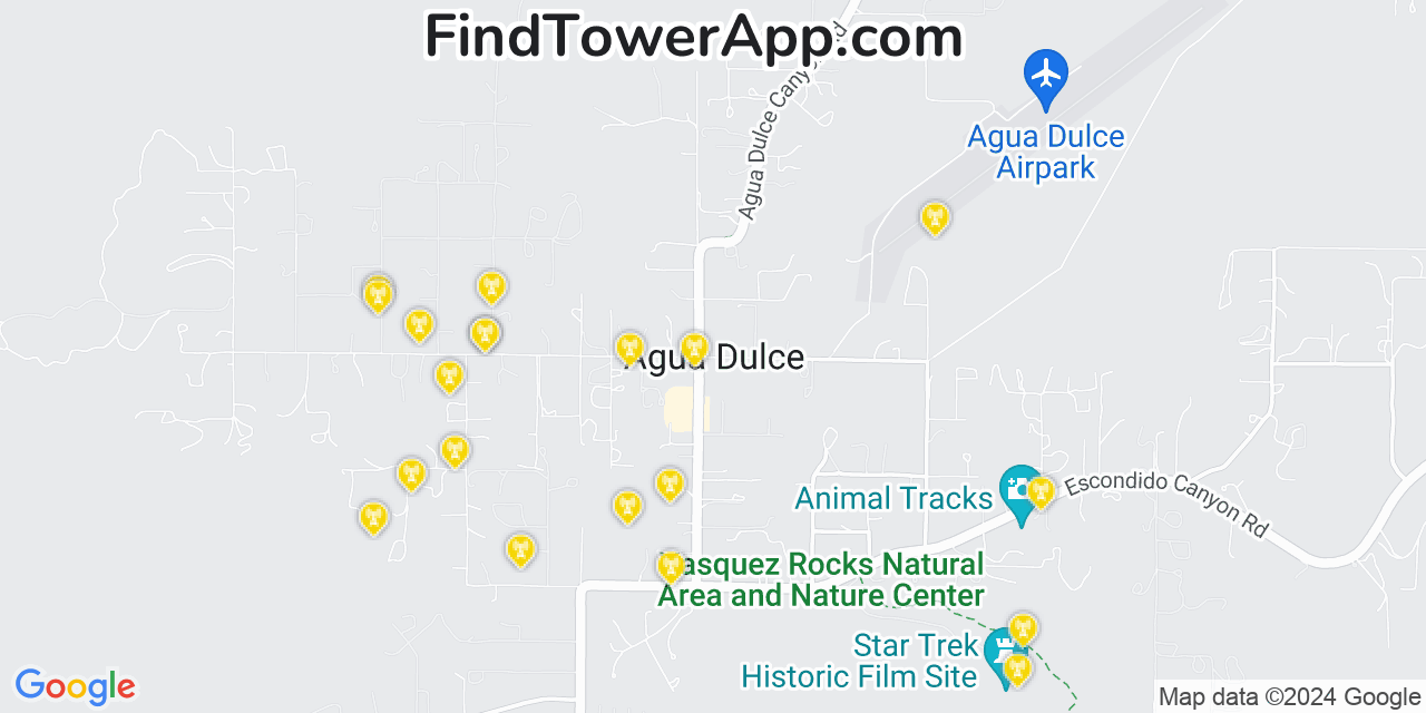 Verizon 4G/5G cell tower coverage map Agua Dulce, California