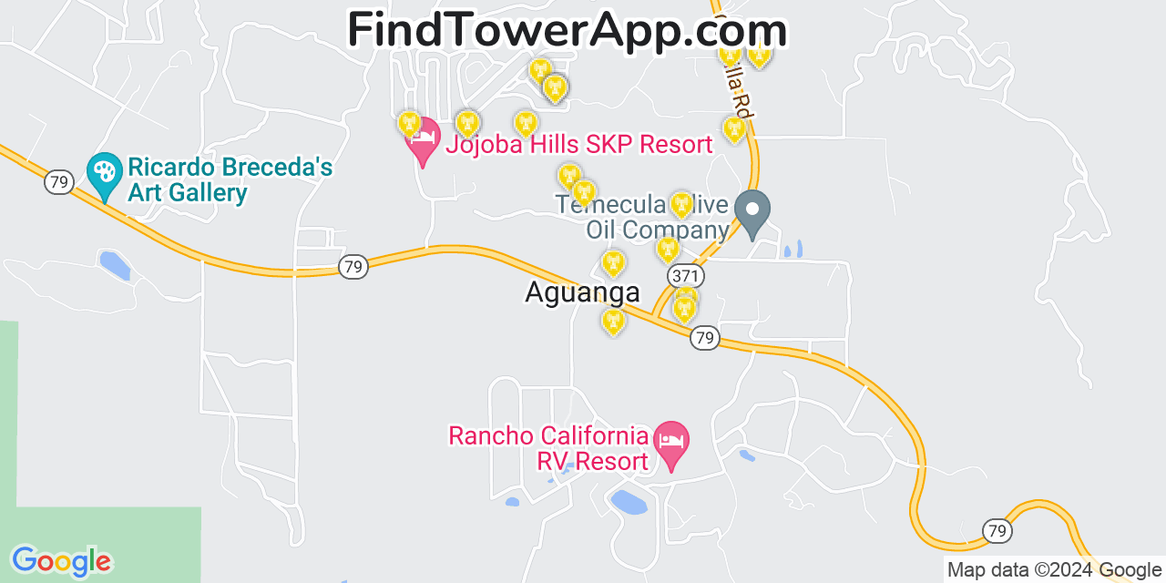 AT&T 4G/5G cell tower coverage map Aguanga, California