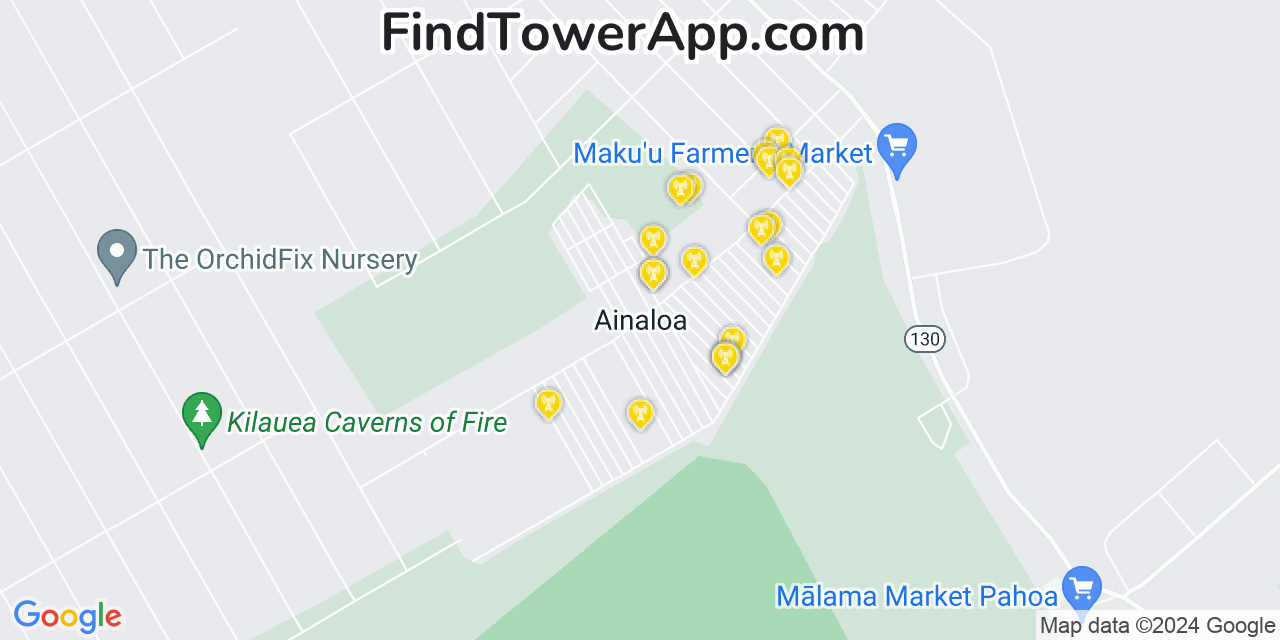 AT&T 4G/5G cell tower coverage map Ainaloa, Hawaii