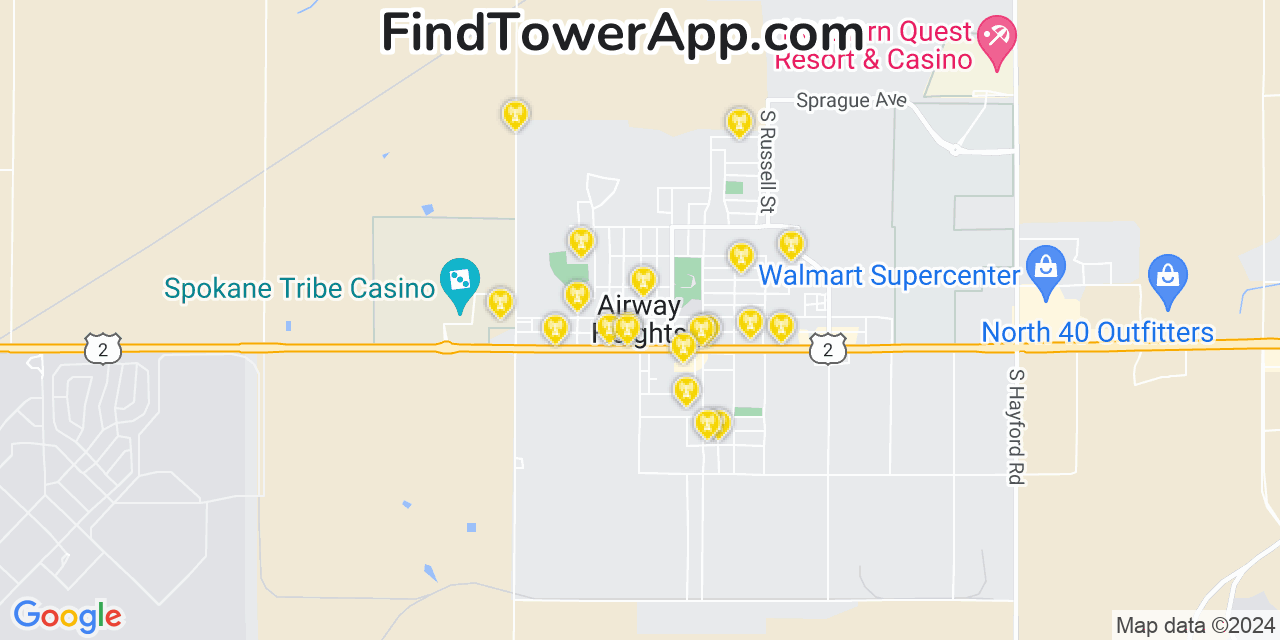 AT&T 4G/5G cell tower coverage map Airway Heights, Washington