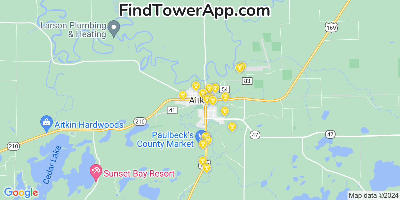 AT&T 4G/5G cell tower coverage map Aitkin, Minnesota