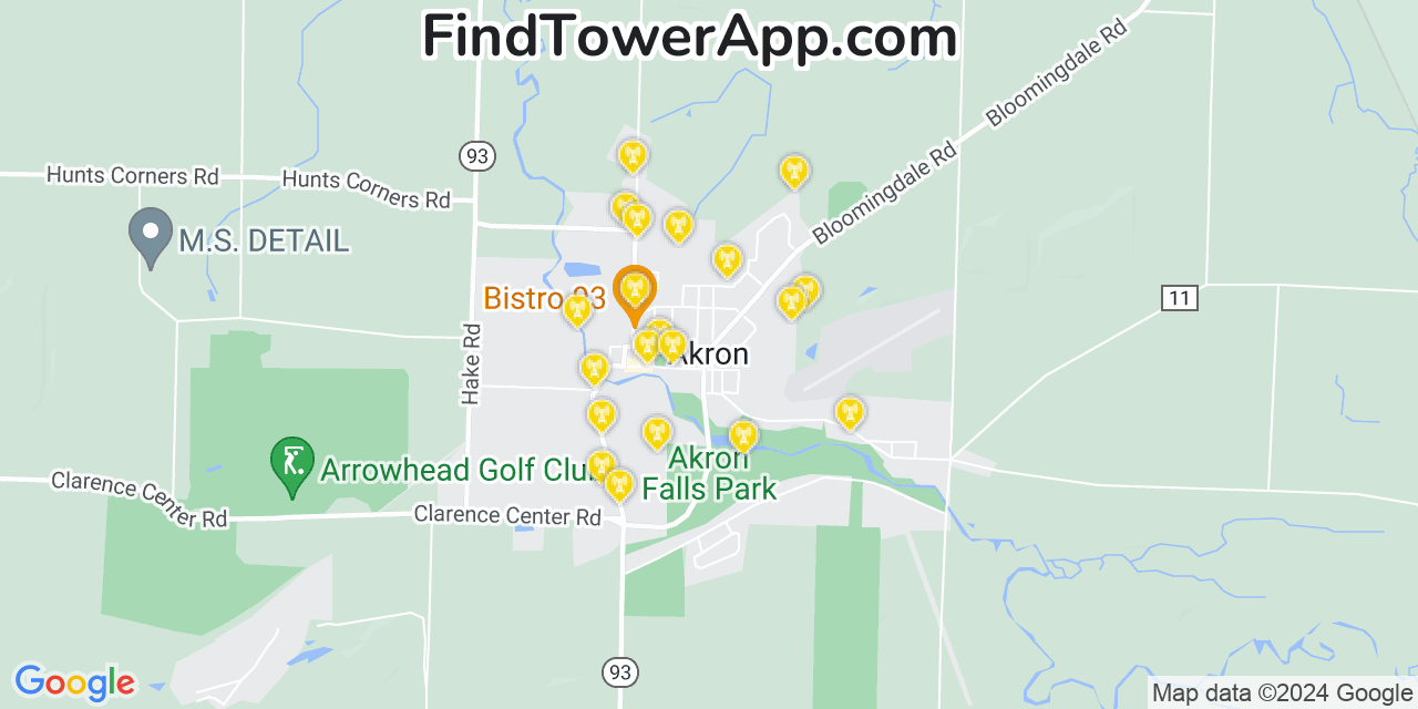 AT&T 4G/5G cell tower coverage map Akron, New York