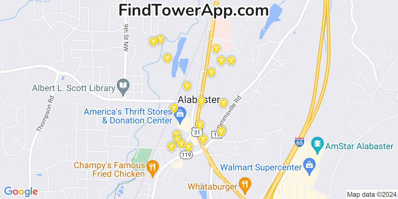 AT&T 4G/5G cell tower coverage map Alabaster, Alabama