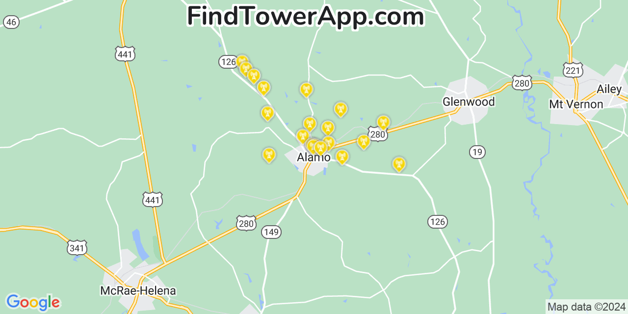 AT&T 4G/5G cell tower coverage map Alamo, Georgia