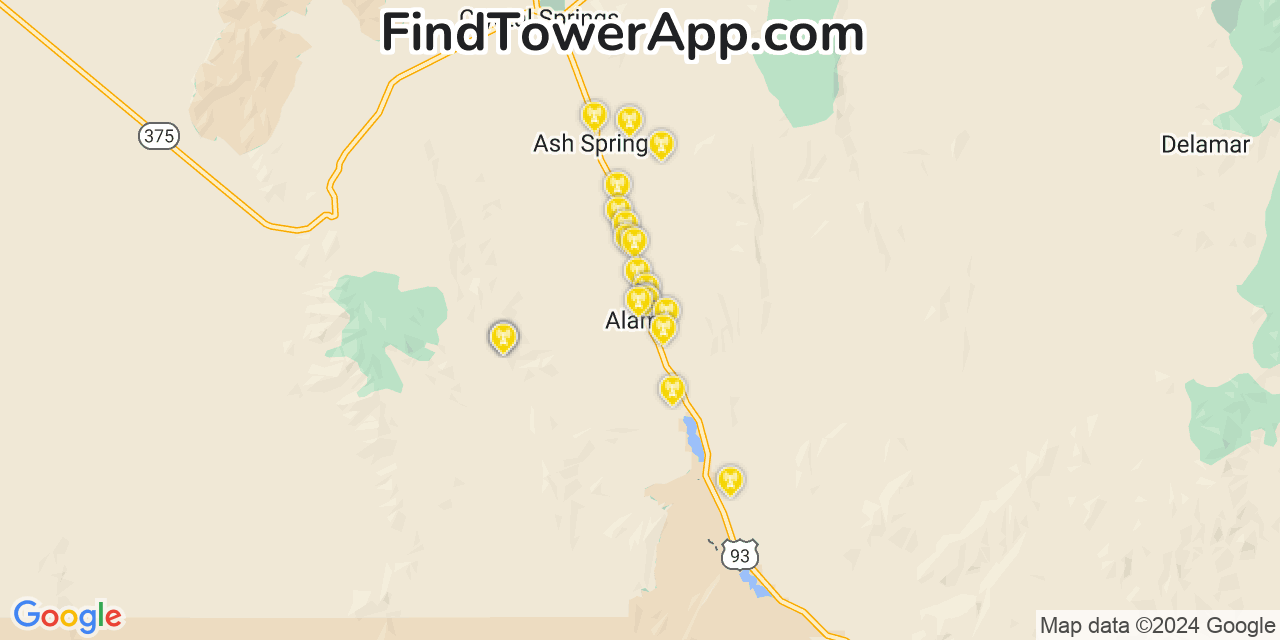 AT&T 4G/5G cell tower coverage map Alamo, Nevada