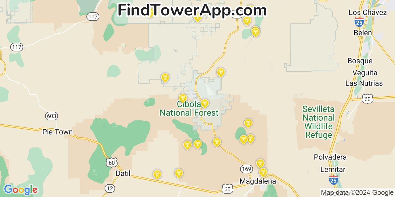 AT&T 4G/5G cell tower coverage map Alamo, New Mexico