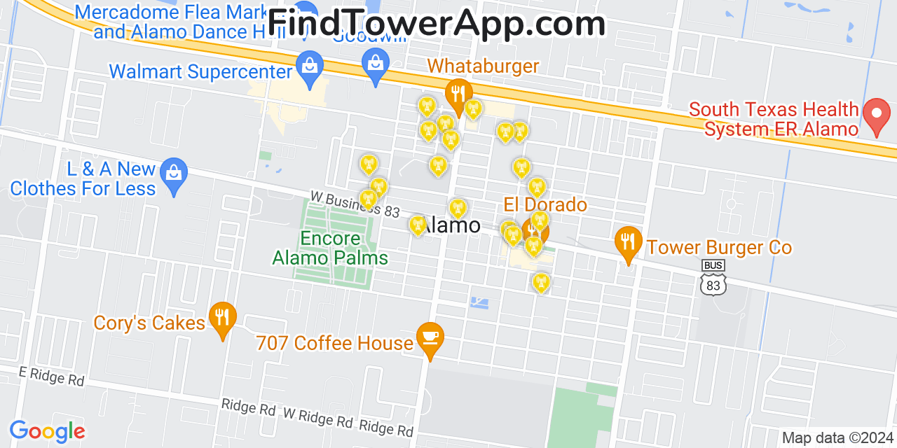 AT&T 4G/5G cell tower coverage map Alamo, Texas