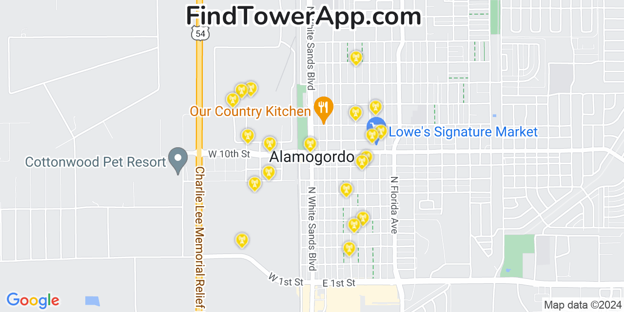 AT&T 4G/5G cell tower coverage map Alamogordo, New Mexico