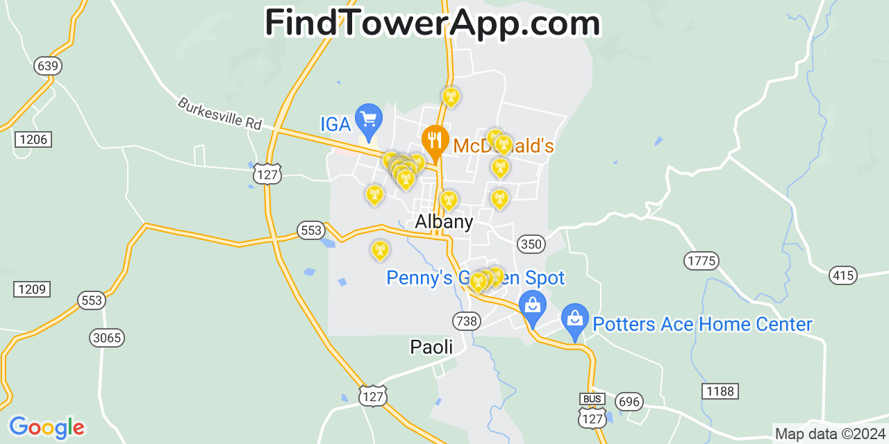 AT&T 4G/5G cell tower coverage map Albany, Kentucky