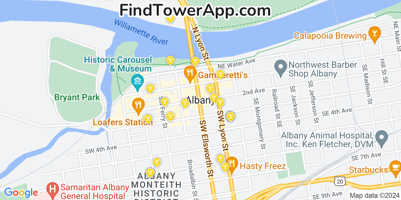 AT&T 4G/5G cell tower coverage map Albany, Oregon