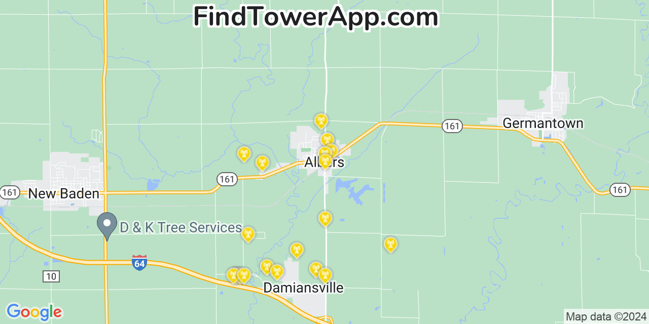 AT&T 4G/5G cell tower coverage map Albers, Illinois