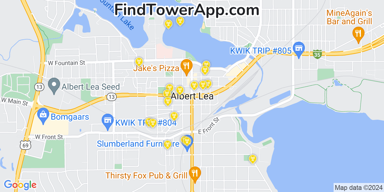 AT&T 4G/5G cell tower coverage map Albert Lea, Minnesota
