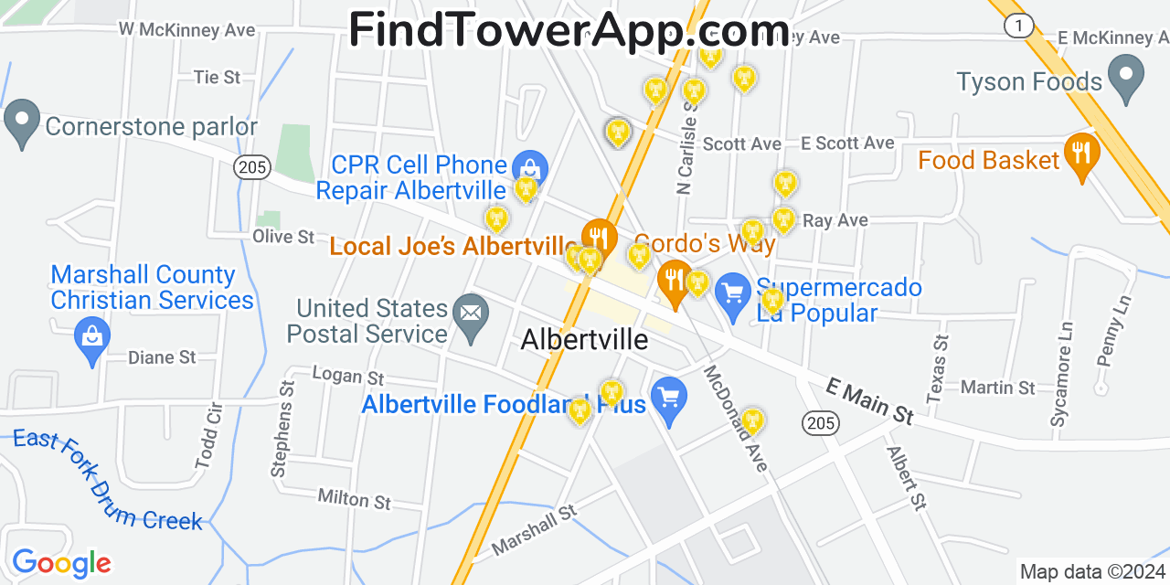 T-Mobile 4G/5G cell tower coverage map Albertville, Alabama