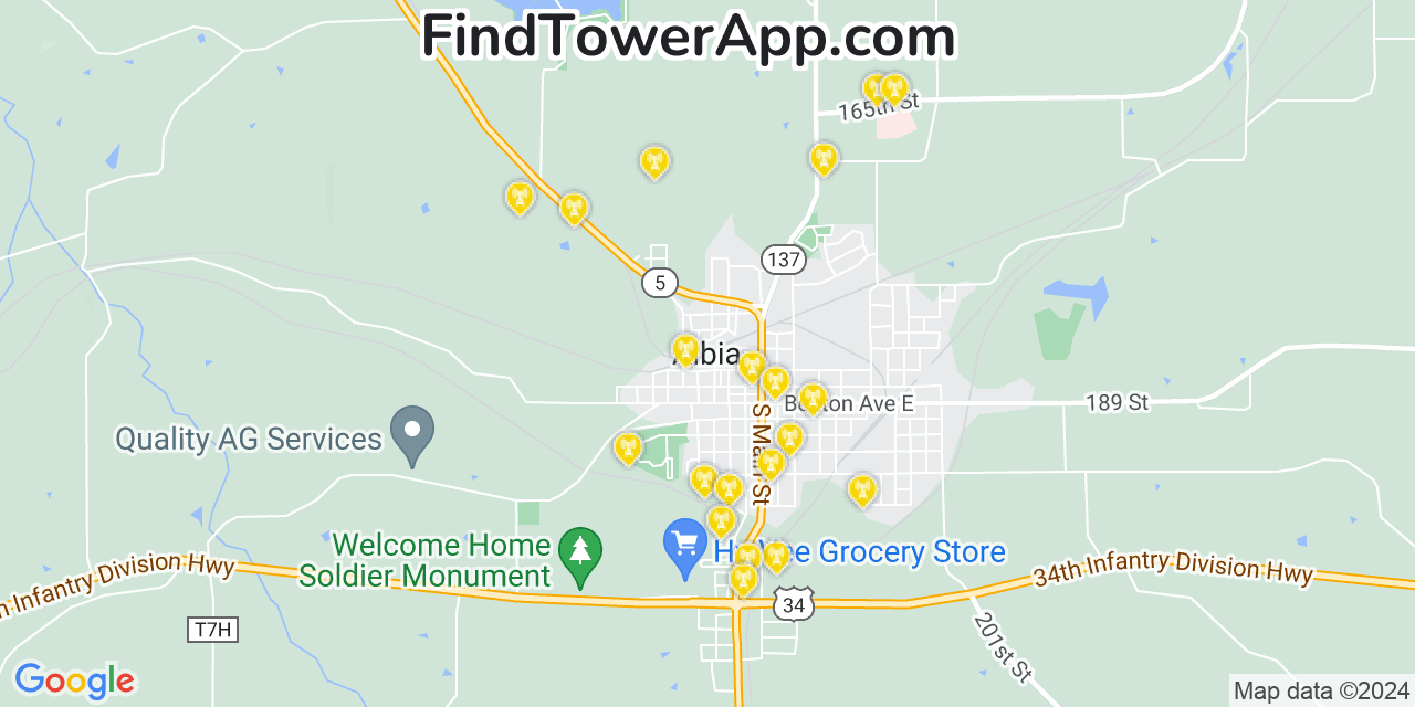 Verizon 4G/5G cell tower coverage map Albia, Iowa