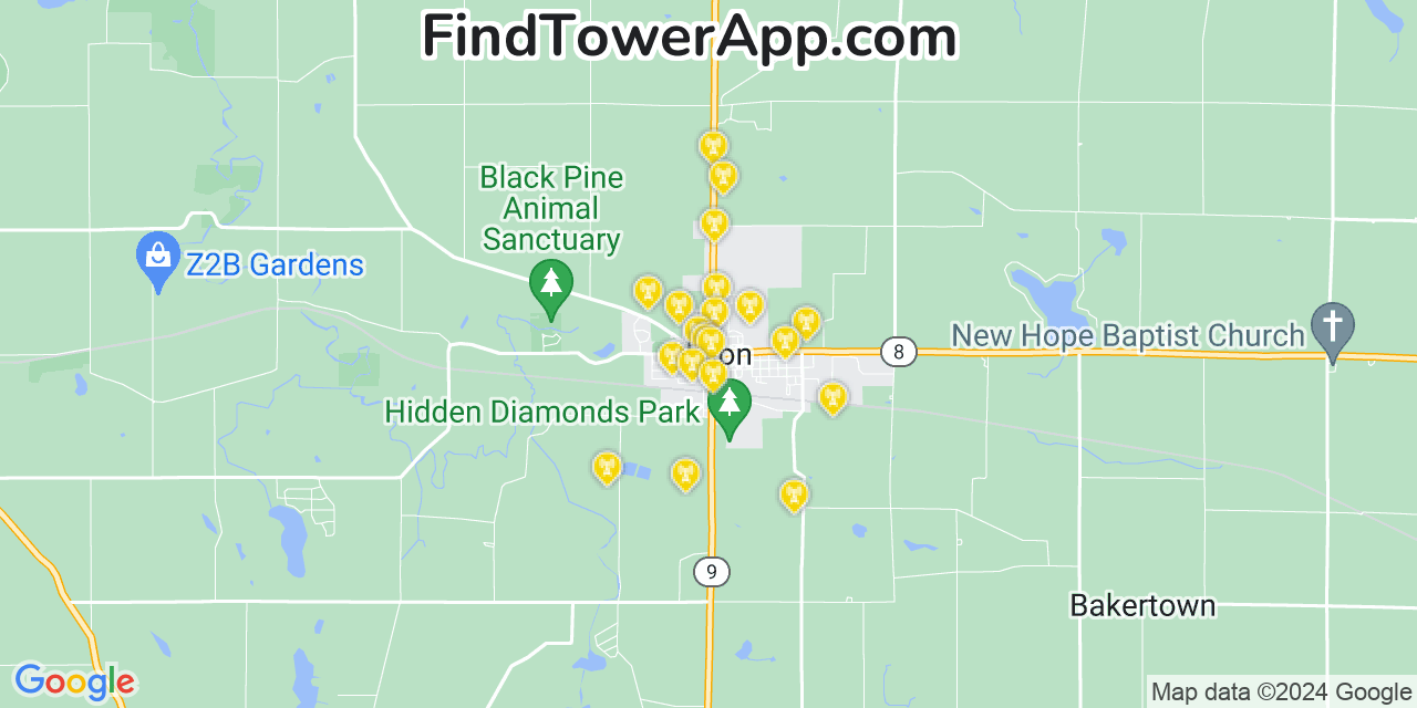AT&T 4G/5G cell tower coverage map Albion, Indiana