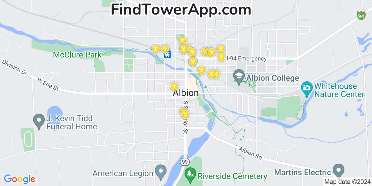 AT&T 4G/5G cell tower coverage map Albion, Michigan