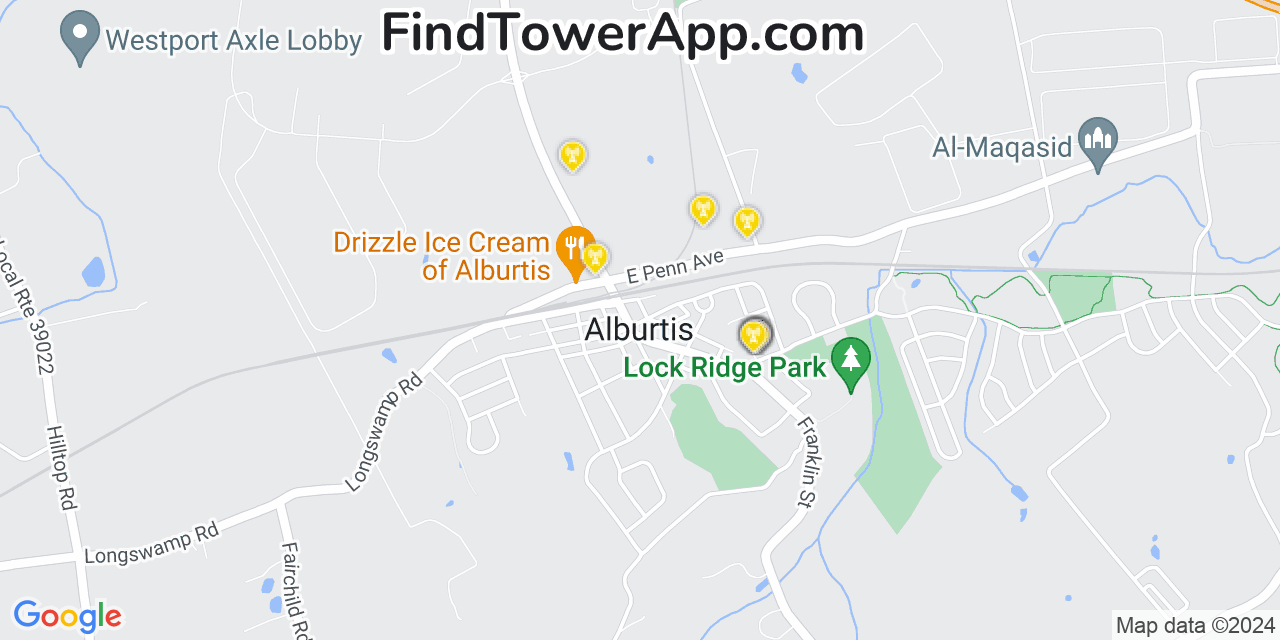AT&T 4G/5G cell tower coverage map Alburtis, Pennsylvania