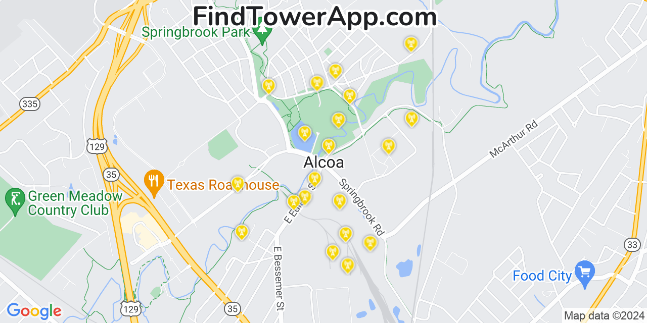 AT&T 4G/5G cell tower coverage map Alcoa, Tennessee