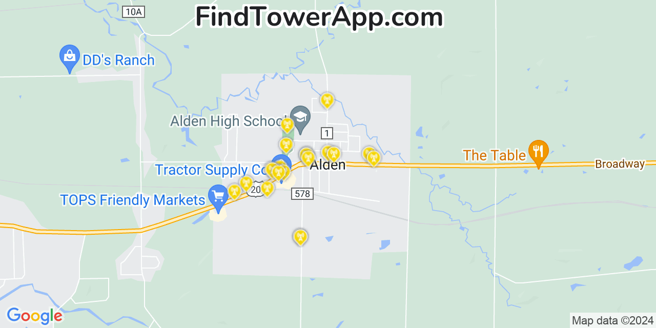 AT&T 4G/5G cell tower coverage map Alden, New York