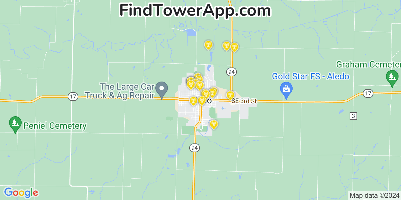 AT&T 4G/5G cell tower coverage map Aledo, Illinois