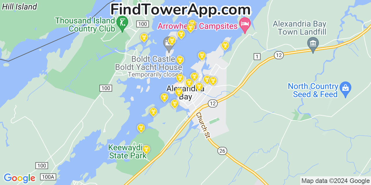T-Mobile 4G/5G cell tower coverage map Alexandria Bay, New York