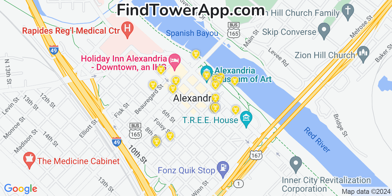 AT&T 4G/5G cell tower coverage map Alexandria, Louisiana