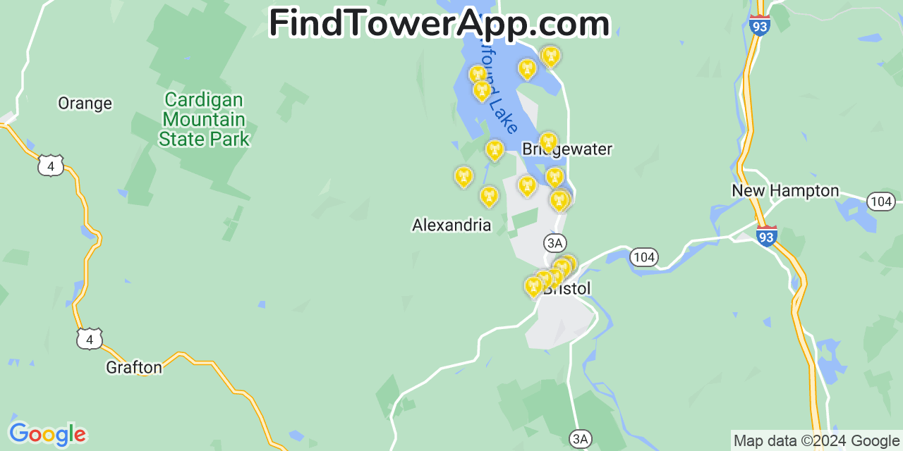 AT&T 4G/5G cell tower coverage map Alexandria, New Hampshire